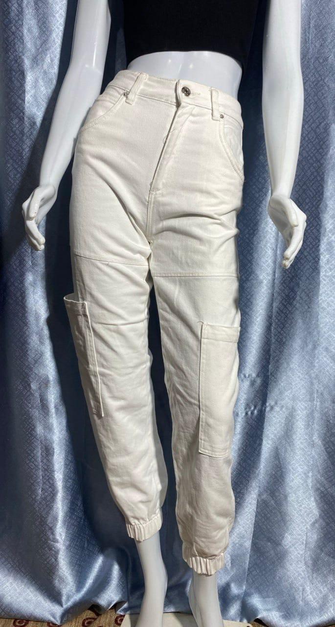 Pantalón Cargo Mujer Crema Tiro Alto